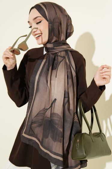Flowers Desen Bambu Kraş Şal Antrasit - Başörtüsü