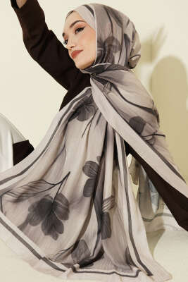 Flowers Desen Bambu Kraş Şal Bej - Başörtüsü