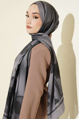 Flowers Desen Bambu Kraş Şal Füme - Başörtüsü