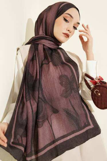 Flowers Desen Bambu Kraş Şal Gül Kurusu - Başörtüsü