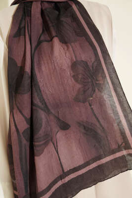 Flowers Desen Bambu Kraş Şal Gül Kurusu - Başörtüsü