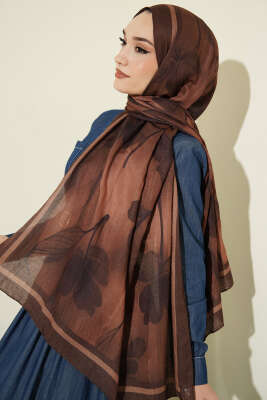 Flowers Desen Bambu Kraş Şal Kahve - MODA KAŞMİR