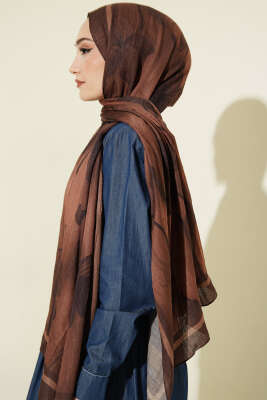 Flowers Desen Bambu Kraş Şal Kahve - Başörtüsü