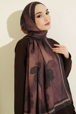Flowers Desen Bambu Kraş Şal Kestane - MODA KAŞMİR