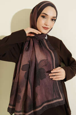 Flowers Desen Bambu Kraş Şal Kestane - Başörtüsü