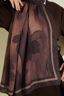 Flowers Desen Bambu Kraş Şal Kestane - Başörtüsü