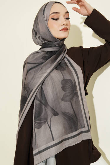 Flowers Desen Bambu Kraş Şal Taş Gri - Başörtüsü