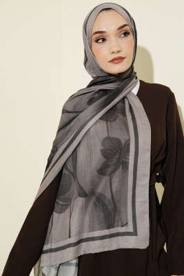 Flowers Desen Bambu Kraş Şal Taş Gri - Başörtüsü
