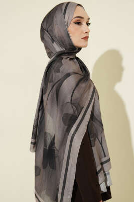 Flowers Desen Bambu Kraş Şal Taş Gri - Başörtüsü