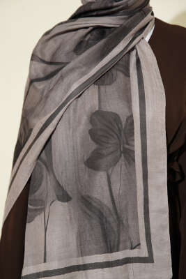 Flowers Desen Bambu Kraş Şal Taş Gri - Başörtüsü