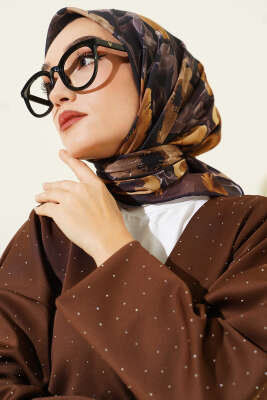 Flowers Desen Demore Eşarp Acı Kahve - VERTU (NYD TEKSTİL)