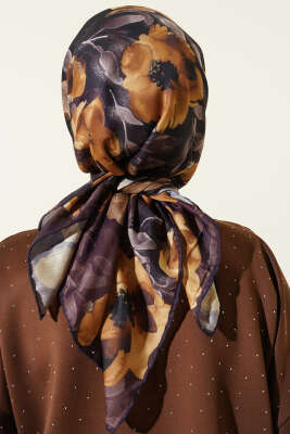 Flowers Desen Demore Eşarp Acı Kahve - Başörtüsü