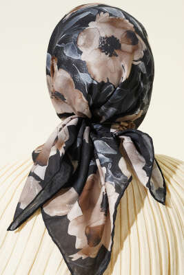 Flowers Desen Demore Eşarp Antrasit - Başörtüsü