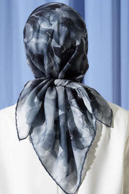 Flowers Desen Demore Eşarp Gri - Başörtüsü