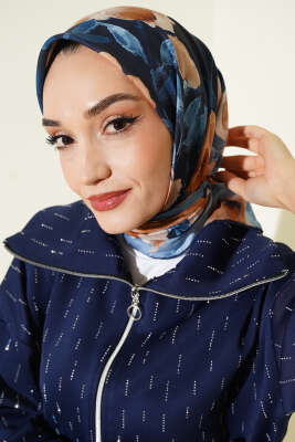Flowers Desen Demore Eşarp İndigo - Başörtüsü