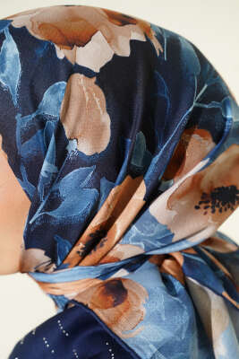 Flowers Desen Demore Eşarp İndigo - Başörtüsü