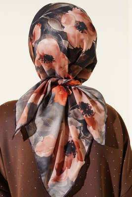 Flowers Desen Demore Eşarp Latte - Başörtüsü