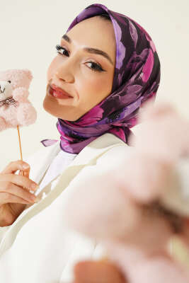 Flowers Desen Demore Eşarp Menekşe - VERTU (NYD TEKSTİL)