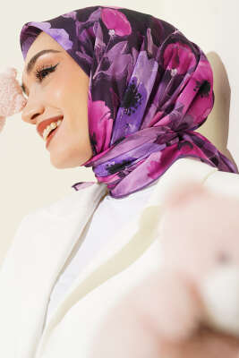 Flowers Desen Demore Eşarp Menekşe - Başörtüsü