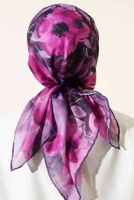 Flowers Desen Demore Eşarp Menekşe - Başörtüsü