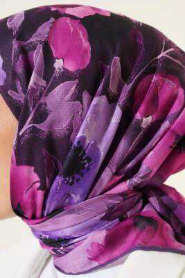 Flowers Desen Demore Eşarp Menekşe - Başörtüsü