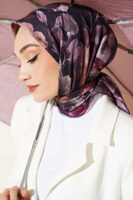 Flowers Desen Demore Eşarp Mürdüm - VERTU (NYD TEKSTİL)