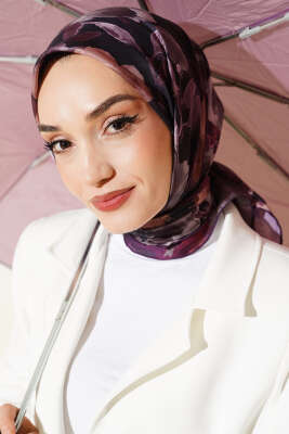 Flowers Desen Demore Eşarp Mürdüm - Başörtüsü