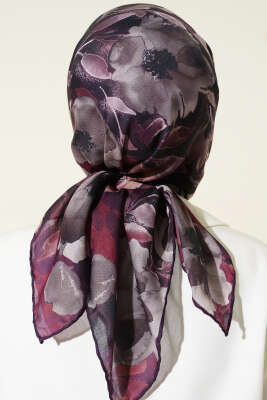 Flowers Desen Demore Eşarp Mürdüm - Başörtüsü