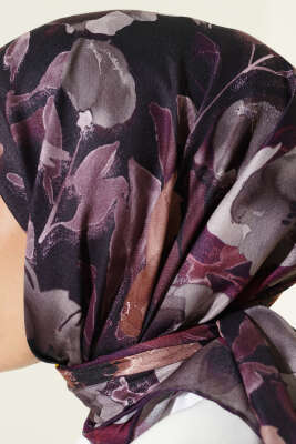 Flowers Desen Demore Eşarp Mürdüm - Başörtüsü