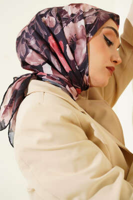 Flowers Desen Demore Eşarp Siyah - VERTU (NYD TEKSTİL)