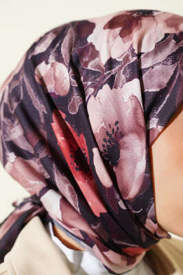 Flowers Desen Demore Eşarp Siyah - Başörtüsü