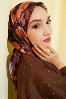 Flowers Desen Demore Eşarp Taba - Başörtüsü