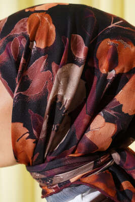 Flowers Desen Demore Eşarp Taba - Başörtüsü