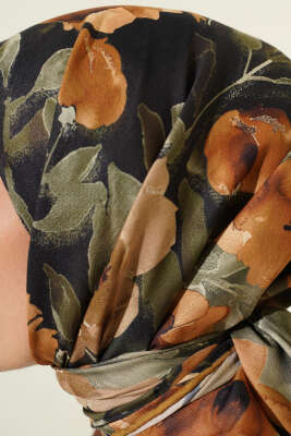 Flowers Desen Demore Eşarp Yağ Yeşili - Başörtüsü