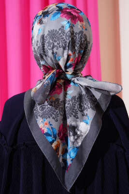 Flowers Desen Eşarp Füme - Başörtüsü