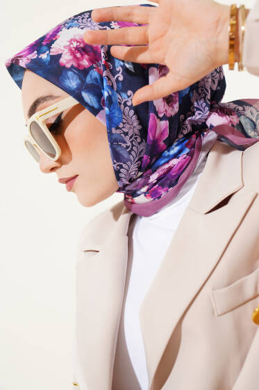 Flowers Desen Eşarp Gül Kurusu - Başörtüsü