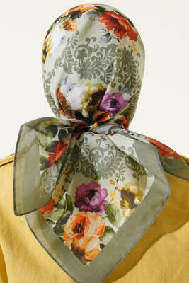Flowers Desen Eşarp Haki - Başörtüsü