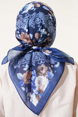 Flowers Desen Eşarp Lacivert - Başörtüsü