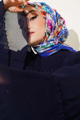 Flowers Desen Eşarp Saks 