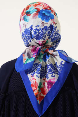 Flowers Desen Eşarp Saks - Başörtüsü
