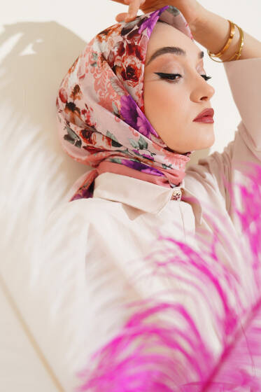 Flowers Desen Eşarp Somon - Başörtüsü