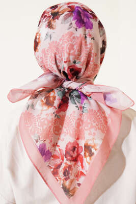 Flowers Desen Eşarp Somon - Başörtüsü