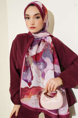 Flowers Desen Lina Şal Bordo - Başörtüsü