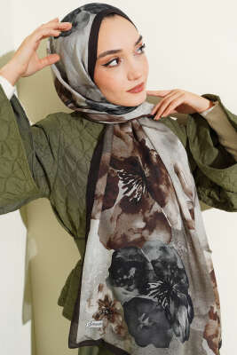 Flowers Desen Rami Şal Acı Kahve - Başörtüsü