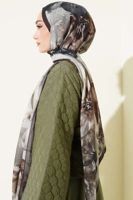 Flowers Desen Rami Şal Acı Kahve - Başörtüsü