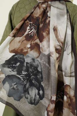 Flowers Desen Rami Şal Acı Kahve - Başörtüsü