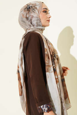 Flowers Desen Rami Şal Bej - Başörtüsü