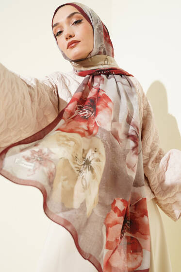 Flowers Desen Rami Şal Bordo - Başörtüsü