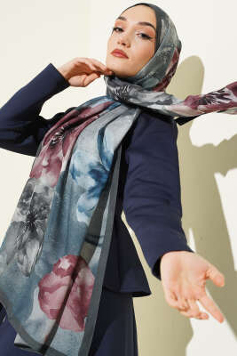 Flowers Desen Rami Şal Füme - Başörtüsü