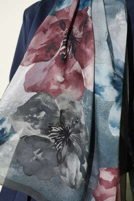 Flowers Desen Rami Şal Füme - Başörtüsü